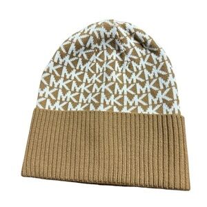 Michael Kors Tan and White Logo Beanie Hat